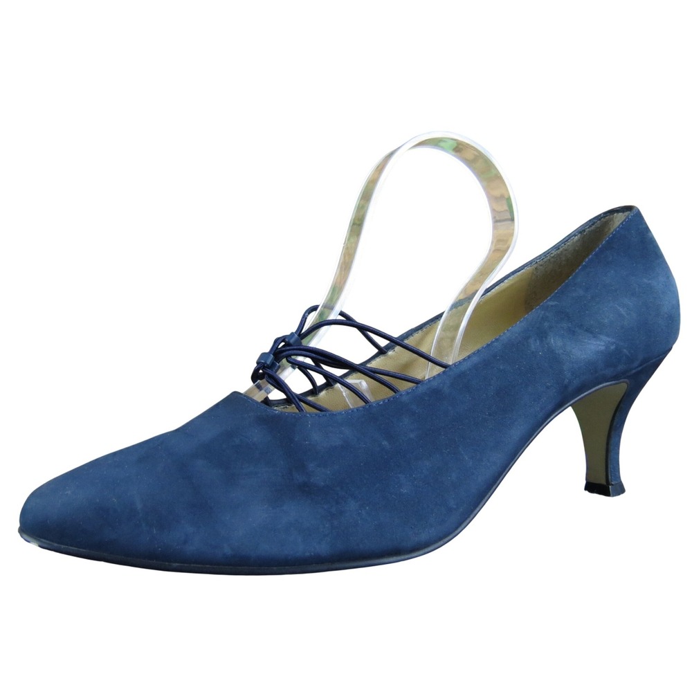Calico Women's Navy Leather Dress Pumps 8.5 Pointed Toe Elegant Heels